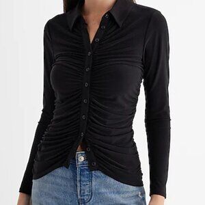 BLACK LONG BUTTON DOWN TOP